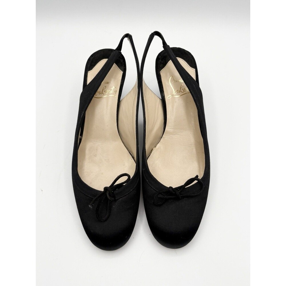 Christian Louboutin Black Satin Slingback Kitten Heels Vintage Sz EU 37.5 - Picture 5 of 13